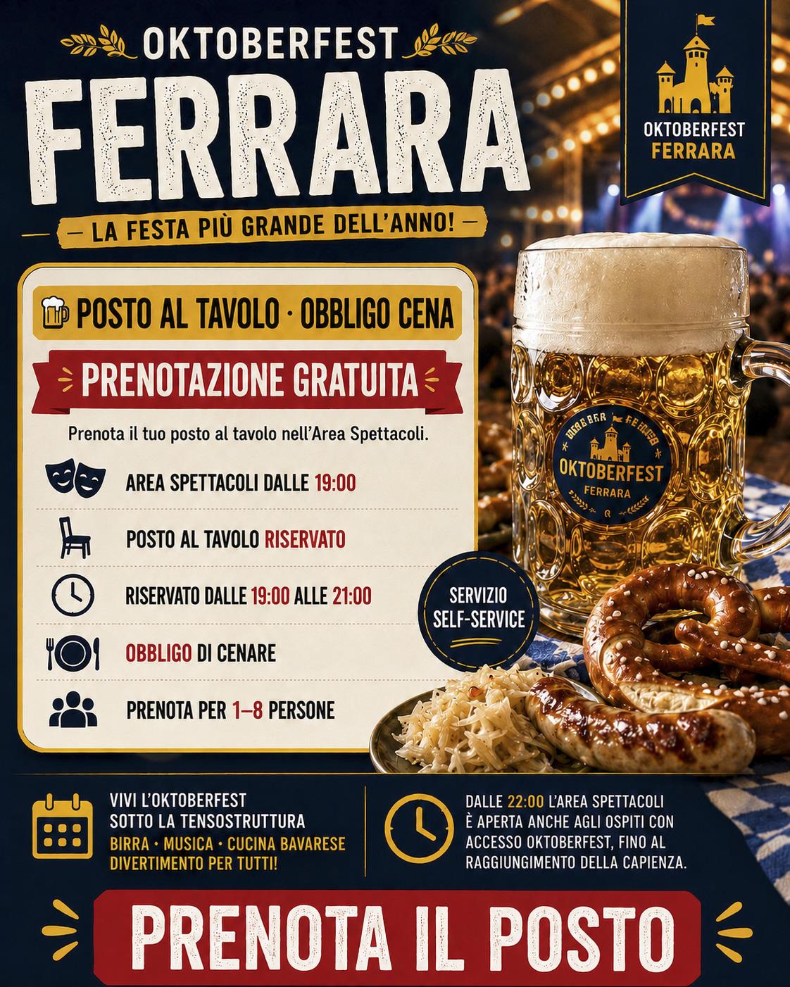 Prenotazione gratuita del posto cena nell'Area Spettacoli dell'Oktoberfest Ferrara 2026