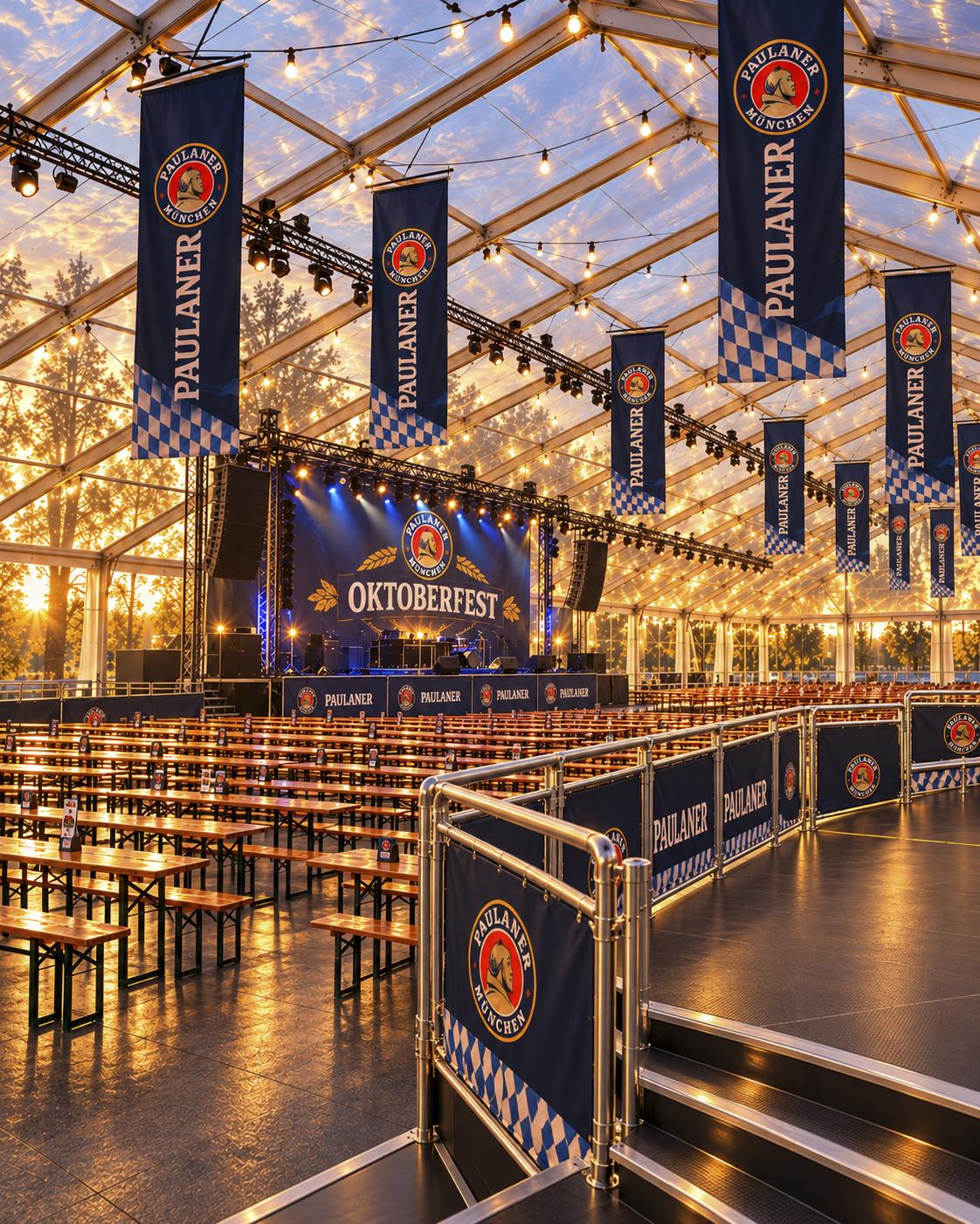 Terrazza con pedana riservata per la cena dei gruppi all'Oktoberfest Ferrara 2026